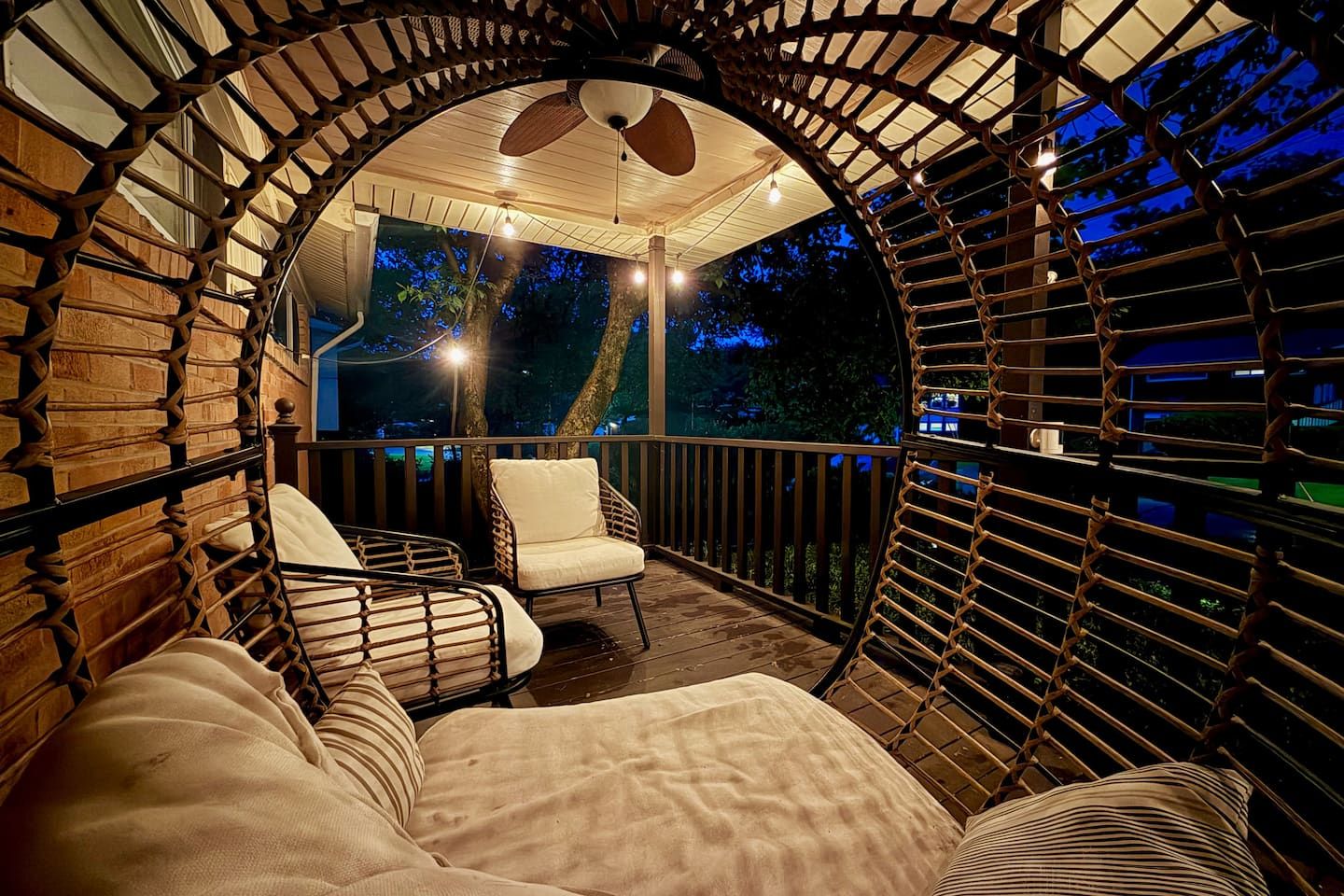 Night Time Egg Chair Deck Porch Front — Urban Spa Retreat, Monroeville PA