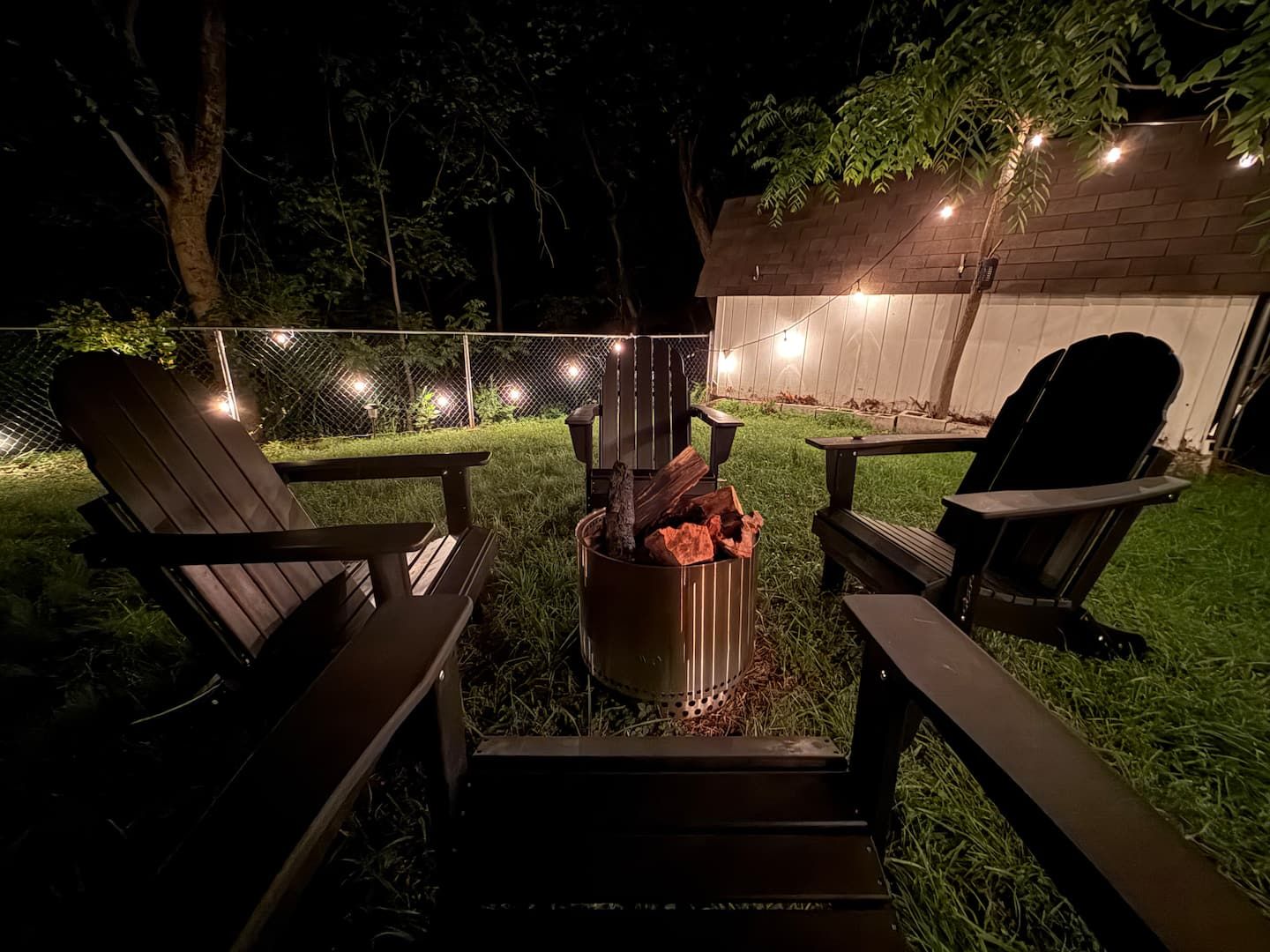 Outdoor Fire Pitt Edison Lights Chairs — Urban Spa Retreat, Monroeville PA